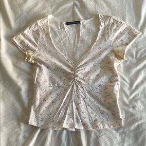 Brandy Melville White Top with Pink Floral Design